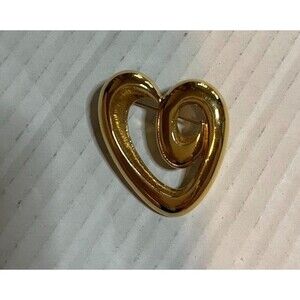 Vintage Monet Gold Tone Open Heart Pin Puffed Brooch Classic Retro 1990s
